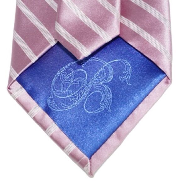 Bugatti Pink and White Striped Silk Tie - Picture 6 of 6